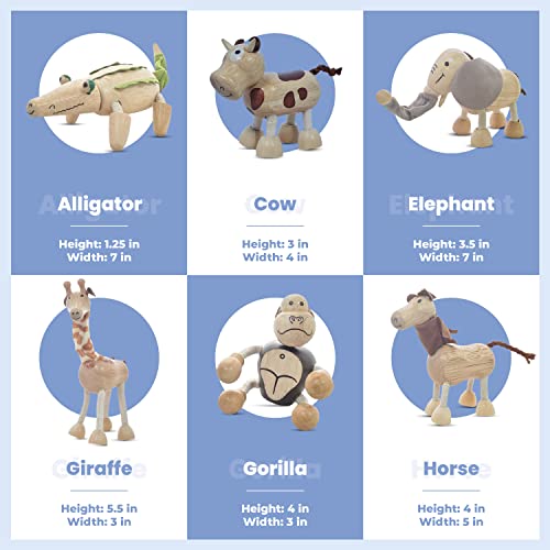 TEKOR Bendable Wooden Animal Toys, Set of 12 | Fun & Posable Farm & Jungle & Safari Animals for Toddlers | Preschool Montessori Toy, Smooth Natural TEKOR