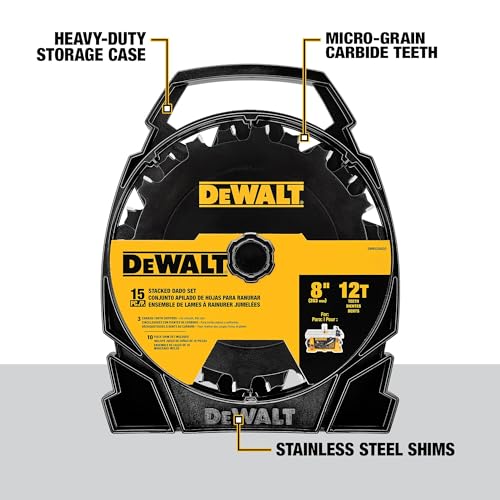 DEWALT Stacked Dado Saw Blade 8 Inch 12 Tooth (DW812DADO) DEWALT