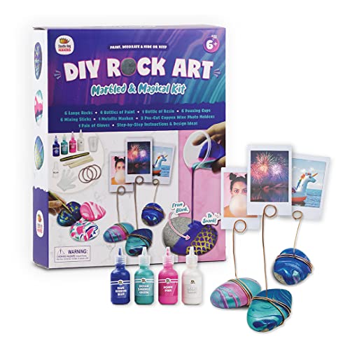 Marbling Paint & Photo Rock Art Kit for Kids - Arts and Crafts for Girls Boys Ages 6-12 - Craft Kits Paint Set - Supplies for Panting Rocks - Tween
