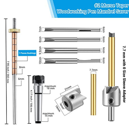 Tondiamo Pen Making Kit Pen Turning Mandrel and Pen Barrel Trimming Set Wood Turning Mandrel #2 Morse Taper Shank with 7mm Drill Bit Mill Cutter Head - WoodArtSupply