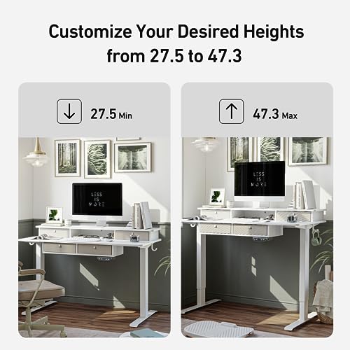 FEZIBO Sturdy Height Adjustable Electric Standing Desk with Drawers, 55 x 24 Inch Stand Up Table with Large Storage Shelf, Sit Stand Desk, White Top FEZIBO