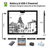 TOHETO A3 Rechargeable Led Bright Light Pad with Carry Bag, 6-Level and Stepless 3 Colors Dimming Brightness Light Box with Built-in Stand, Magnetic TOHETO