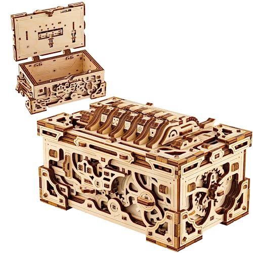 Wood Trick Enigma Chest 3D Puzzle Box - Challenging Wooden Mechanical Model Kit for Adults and Kids Wood Trick