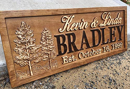 Rustic Wedding Signs Wood Wall Art Personalized Couples Gift Ideas Family Last Name Custom Name Sign Lakehouse Hunting Lodge Home Decor Tree Carved