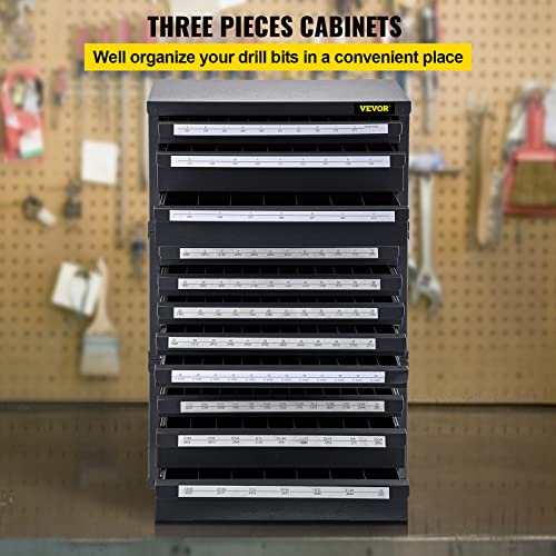 VEVOR Drill Bit Dispenser Cabinet Set, Three-Drawer for 1/16" to 1/2" & Letter Sizes A to Z, Five-Drawer Drill Bit Organizer for Wire Gauge Sizes #1 - WoodArtSupply