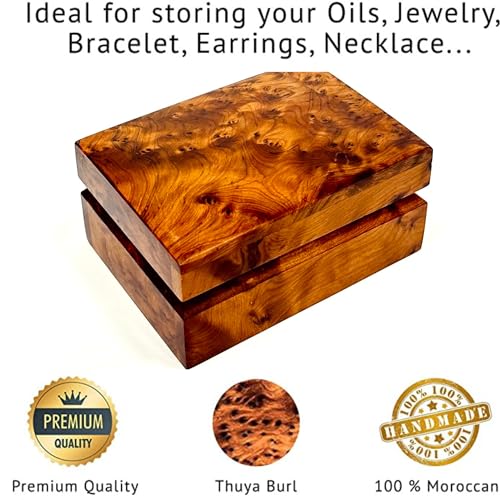 BAZAARDI Hand Carved Wooden Multipurpose Keepsake Jewelry Decorative Art Box Storage Organizer (Large wood Box,Antique) (Small Thuya) BAZAARDI