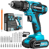 Saker Cordless Drill Set, 20V Electric Drill with Drill/Screwdriver Bits, 3/8-Inch Keyless Chuck, 2 Variable Speeds, 18+1 Torque Setting Battery Saker