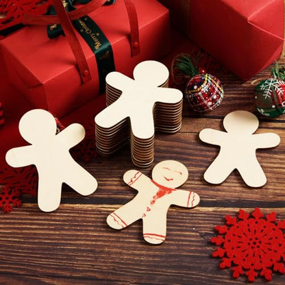 36 Pcs Gingerbread Man Wood Cutouts Unfinished Wooden Gingerbread Men Shapes Cut Outs Blank Wood Christmas Cutouts Wood Xmas Ornaments Slices for DIY