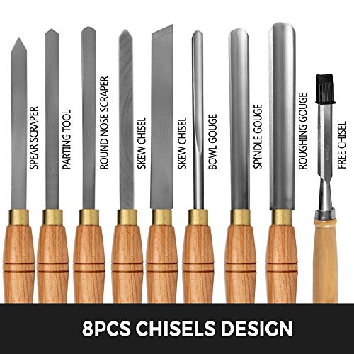 Mophorn Lathe Chisel 8 Piece Wood Lathe Chisel Cutting Carving HSS Steel Blades Wood Turning Tools Lathe Chisel Set Wooden Case for Storage for Wood
