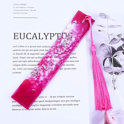 Bookmark Mold with Tassles, Caffox Bookmark Mold Kit with 100pcs Bookmark Tassels Bulk and 10pcs Rectangle Silicone Bookmark Mold for Epoxy Resin Caffox