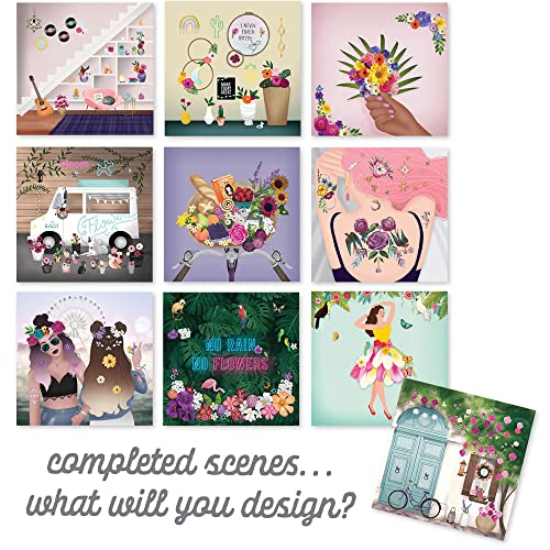 Sticker & Chill Sticker Book for Adults – 800+ Repositionable Colorful Clings Create Designs on 10 Spiral Bound Scene Pages – Easy, Fun & Stress Sticker & Chill