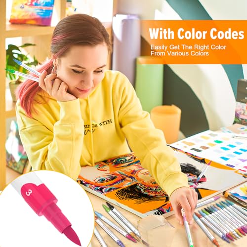 96 Colors Acrylic Paint Marker Pens - 48pcs with Color Codes, Dual Tips Dual Color Acrylic Paint Pen Markers, Waterproof, Never Fade Paint Markers