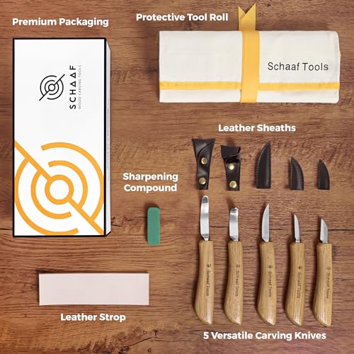 Schaaf Wood Carving Tools Deluxe Wood Carving Kit | Includes Detail Knife, Chip Carving Knife, Sloyd Wood Carving Knife, Spoon Carving Kit | Adult Schaaf Wood Carving Tools