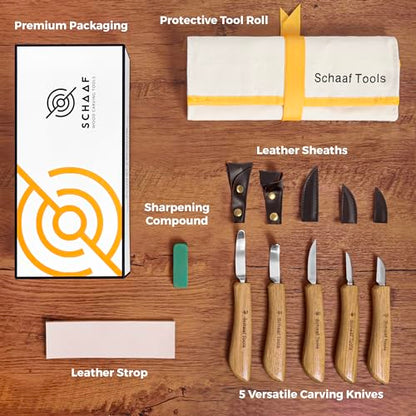 Schaaf Wood Carving Tools Deluxe Wood Carving Kit | Includes Detail Knife, Chip Carving Knife, Sloyd Wood Carving Knife, Spoon Carving Kit | Adult - WoodArtSupply