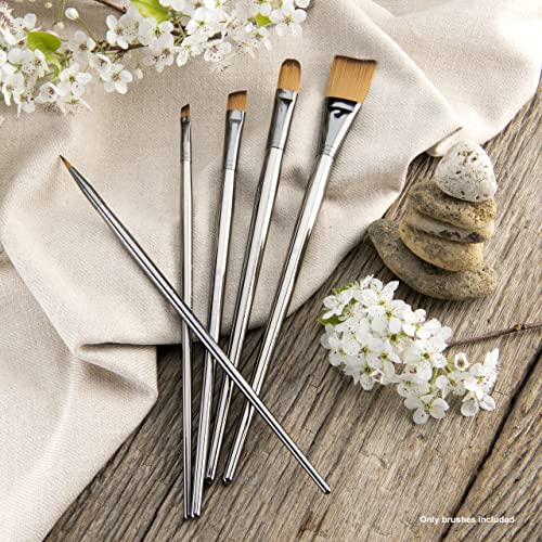 Royal & Langnickel Zen 5pc Long Handle Brush Set, Includes - Flat, Filbert, Angular & Round Brushes - WoodArtSupply