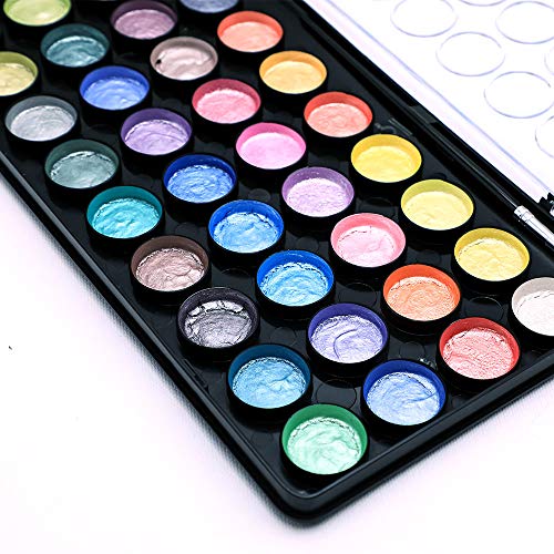 MONT MARTE Signature Metallic Watercolor Set, 37 Piece Pearl Paint, 36 Vibrant Colors, 1 Paint Brush MONT MARTE