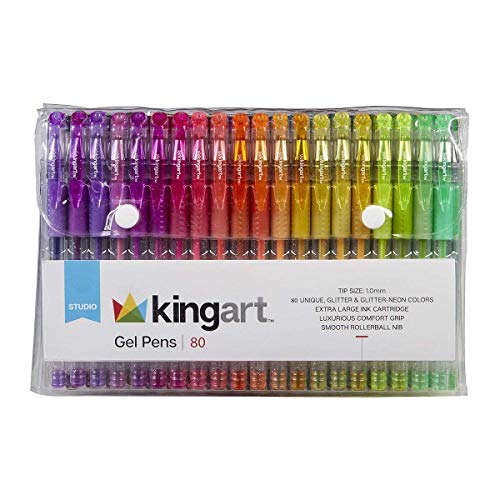 Kingart Soft Grip Glitter, 2.5mm Ink Cartridge, Set of 80 Unique Colors Gel Pens