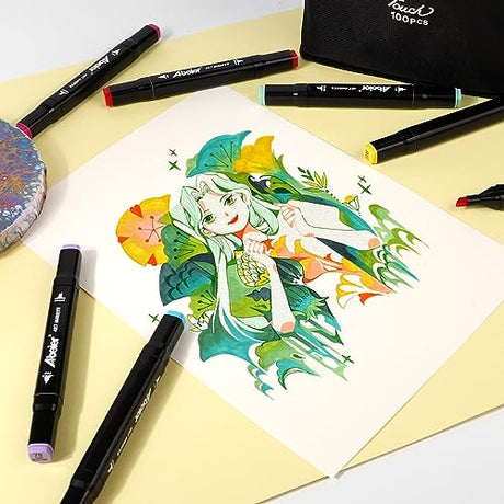 ABEIER 100 Colors Dual Tips Alcohol Markers set,Art Markers for Drawing, Permanent Sketch Markers for Kids adult coloring ABEIER
