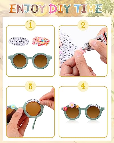 Kanayu 24 Pcs Sunglasses DIY Kit Kids Round Flower Sunglasses Bulk with 200 Random Letter Beads 100 Daisy Charms and 2 Glues Craft Party Favors Gifts - WoodArtSupply