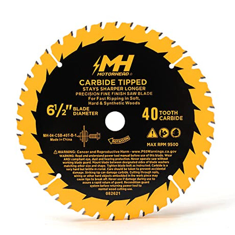 MOTORHEAD 6-1/2-Inch 40-Tooth Precision Fine-Finish Tungsten Carbide Tip Circular Saw Blade, Thin Kerf, Non-Stick, Corrosion-Resistant, 5/8” Arbor, MOTORHEAD