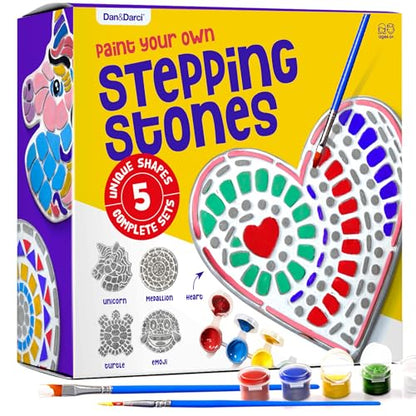 Stepping Stone Painting Kit for Kids - Paint 5 Garden Stones - Arts and Crafts for Boys & Girls Ages 4-12 - Gifts for Kid, Boy, Girl Age 4, 5, 6, 7,