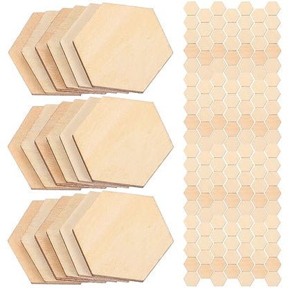 MAGICLULU 100PC Unfinished Wood Hexagon Pieces Unfinished Wood Cutout Hexagon Hexagon Blank Unfinished Wood Slices for Craft DIY Projects 3CM