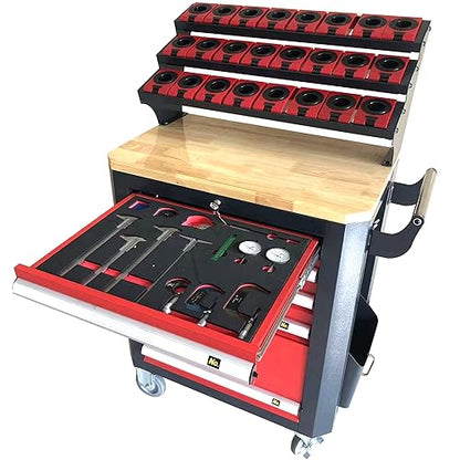 KAKA INDUSTRIAL HQC-540A(BT40) Tool Holder CNC Tool Cart in Red and Grey Color, 5 Drawer Tool Chest 77 Capacity 4 Ball-Bearing Glided Drawers, Drawer