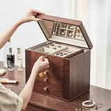 Homruilink Black Walnut Jewelry Box for Women Classical Wooden with Two Side Doors 5-Layer Organizer with Mirror 5 Big Drawers Watch Necklace Ring Homruilink