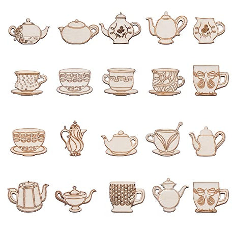 LiQunSweet 50 Pcs Wooden Cup & Teapot Cabochons Unfinished Wood Cutout Slice Pieces Embellishments for DIY Painting Project House Door Hanging LiQunSweet