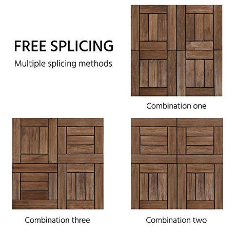 Topeakmart 27PCS Patio Deck Tiles Interlocking Wood Composite Decking Floor Tiles 12 x 12in Brown for Outdoor & Indoor Patio Garden Deck Poolside Topeakmart
