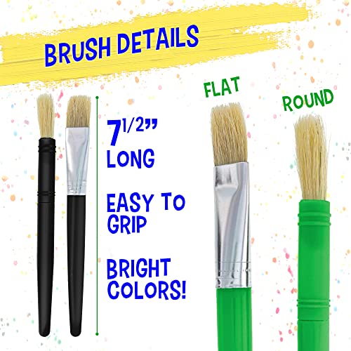 U.S. Art Supply 20-Piece Large Round and Flat Children's Hog Bristle Tempera Paint Brush Set - Fun Kid's Party, School, Student, Class Craft Painting U.S. Art Supply