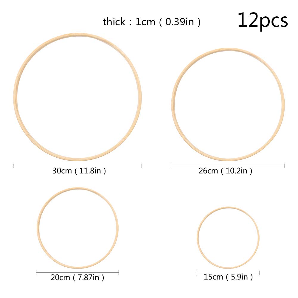 Gukasxi 12pcs Wooden Bamboo Floral Hoop Wreath Macrame Craft Dream Catcher Hoops Rings for DIY Weddding Wreath Decor, Macrame Dreamcatcher, Wall Gukasxi