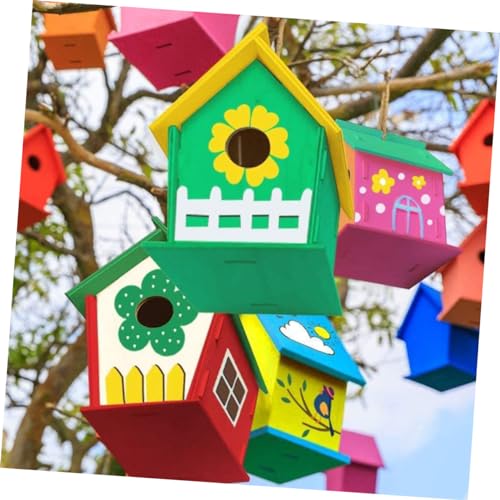 TEHAUX 1 Set Lanyard Birdhouses Pendant Unfinished Arts Kits Bird House Painting Kids Craft Unfinished House Kit Paint House Wind Chime Kit Wind TEHAUX