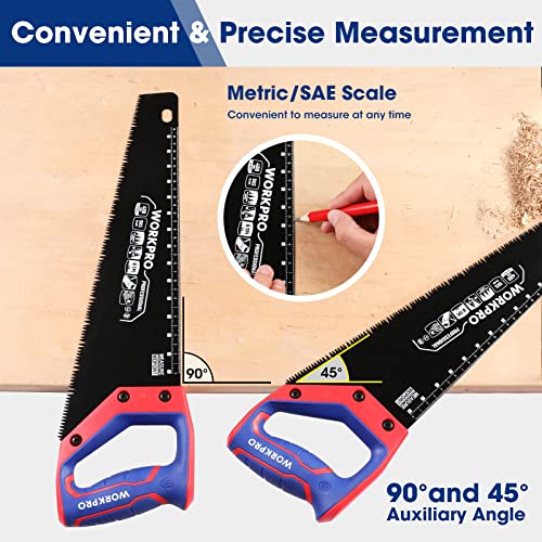 WORKPRO Hand Saw, 16-Inch Universal Handsaw with Non-Slip Comfortable Handle, Anti-rust Wood Saw With Chip Removal Design, Heavy-Duty Hand Saw for WORKPRO