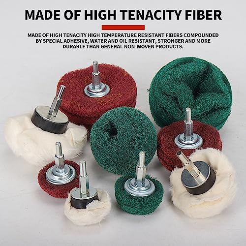 Baisiky 9PCS Non Woven Abrasive Buffing Polishing Wheel Drill Attachment Set,Scouring Pads Power Scrubber Cleaning Kit Baisiky