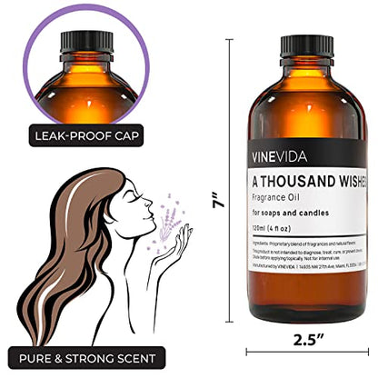 VINEVIDA [4oz] A Thousand Wishes Fragrance Oil for Candle Making Scents for Soap Making, Perfume Oils, Soy Candles, Home Scents Oil Diffusers, Bath - WoodArtSupply