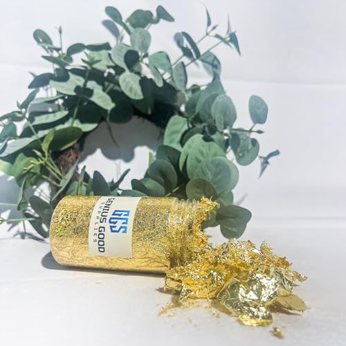 Gold Leaf Flakes 10 Grams,Gold Paper,Gold Leaves for Crafts,Gold Foil Flakes-Gold Leaf for Resin-Foil Craft Sheets-Gold Flakes for Crafts- Nail GGS GENIUS GOOD SUPPLIES