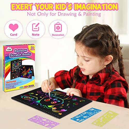 ZMLM Rainbow Scratch Notebooks for Kids: 2 Packs Art-Craft Scratch Off Notebooks Kits Magic DIY Paper Supplies Toy for 3 4 5 6 7 8 9 Years Old Girls ZMLM