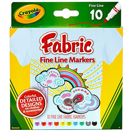 Crayola Fabric Markers, At Home Crafts for Kids, Fine Tip, Assorted Colors, Set of 10 Crayola