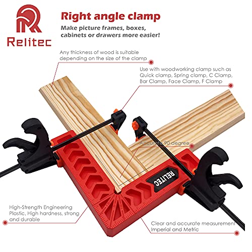 Relitec R 90 Degree Corner Clamp Clamping Squares Woodworking Tools Positioning Squares Right Angle Clamp Wood Clamps for Gluing Cabinets Picture Relitec R