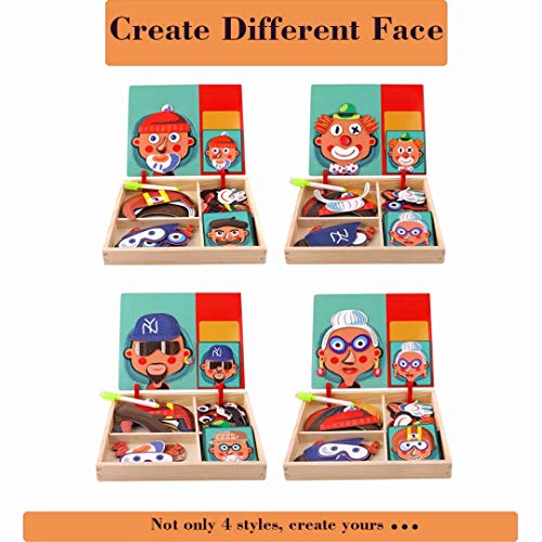 Wooden Magnetic Jigsaw Puzzles Toy, Toddler Craft Toys Educational Travel Puzzle Games Double Sided Drawing Easel for Boys and Girls QIAONIUNIU