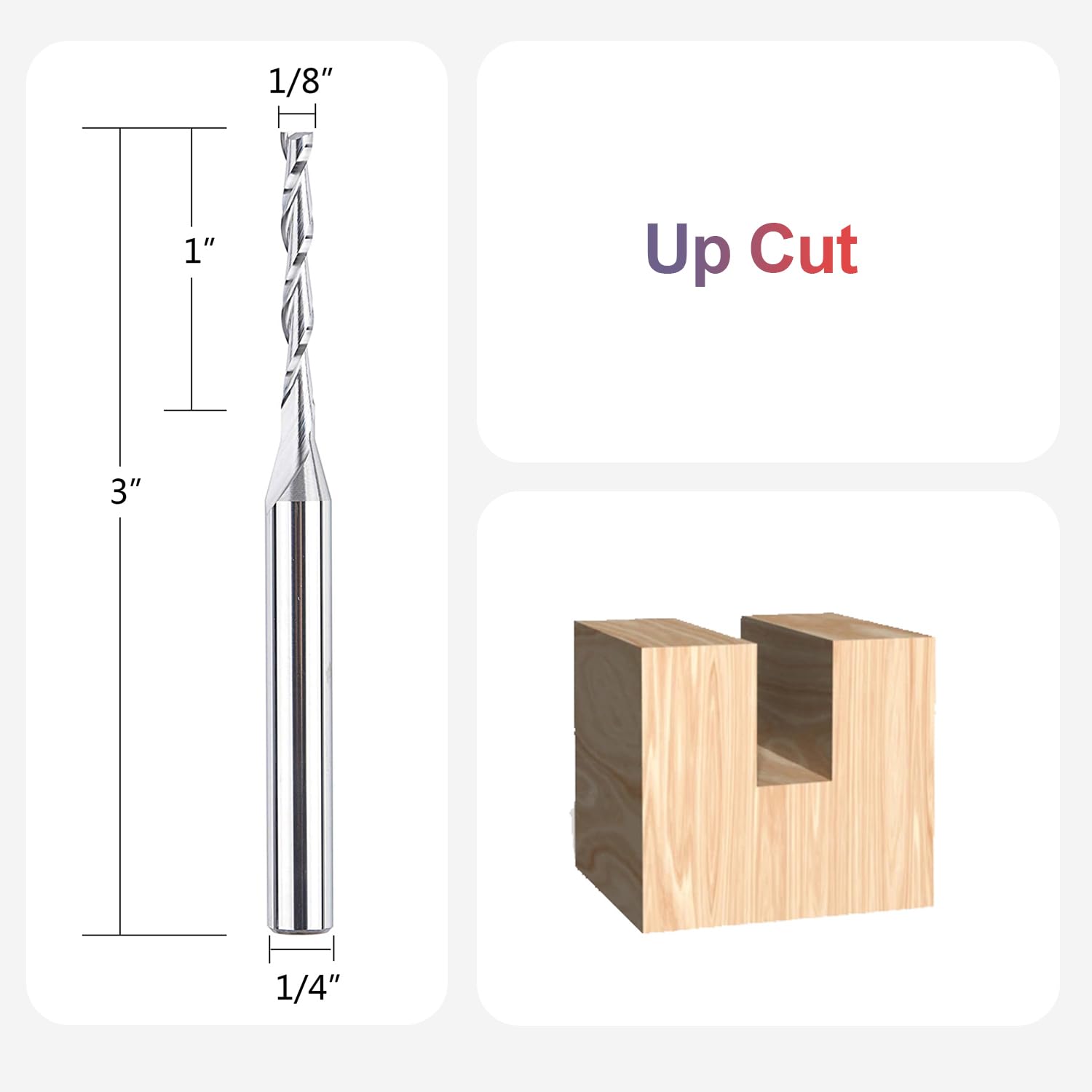 SpeTool Extra Long CNC Spiral Router Bits with Up Cut 1/8 inch Cutting Diameter, 1/4 inch Shank 3 inch Extra Long HRC55 Solid Carbide End Mill for SpeTool