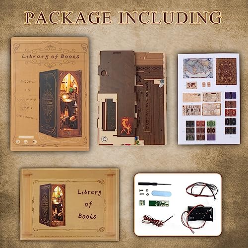 CRIOLPO Book Nook Kit - DIY Dollhouse Booknook, Book Nook Miniature Kit for Bookshelf Insert Decor Crafts for Adults Teen Halloween, 3D Wooden Puzzle CRIOLPO