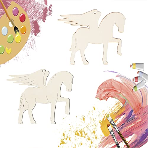 Horse Wooden Blank Pegasus Wood with Twines Art Unfinished Ornaments for Christmas Wedding Birthday Party Thanksgiving Day Decoration 20Pcs. Zontween