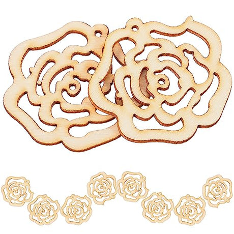 Hollow Rose Flower Mini Wooden Slices DIY Crafts Cutouts Wooden Scrapbooking Flower Shaped Hanging Ornaments for Valentine's Day Wedding Party Abaodam