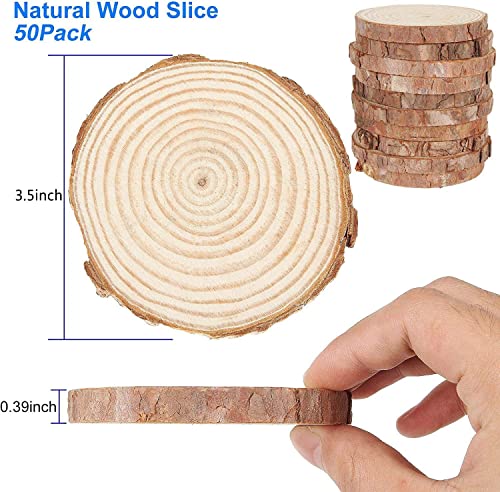 50Pcs 4Inch Natural Wood Slices, Round Unfinished Wood Craft Kit, Wooden Circles Pieces for Arts Wood Slices Christmas Ornaments DIY Crafts Coaster - WoodArtSupply