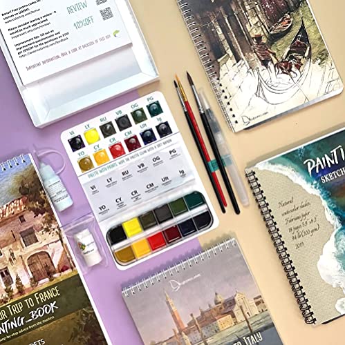  Insparea Watercolor Paper Sketchbook 5.5 x 8.5 19 Sheets 140  Lb 300 GSM Cold Press Cotton Watercolor Journal 12 Palettes Premium  Watercolor Paints Pigment Liner 0.5 Aqua Brush Reverse Coloring