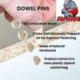 500 Pack 1/4" x 1 1/2" Wooden Dowel Pins Wood Kiln Dried Fluted and Beveled, Made of Hardwood Rhino Wood Industries