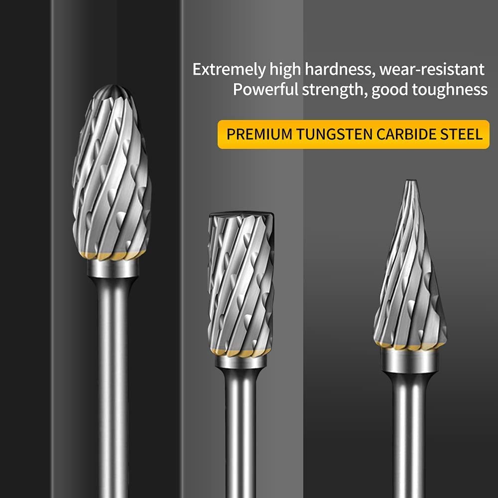 Carbide Burr Set Compatible with Dremel Rotary Tool 10Pcs Die Grinder Bits Rotary File Rasp with 1/8" Shank Tool Accessories for Attachments Cutting FOTYBEI