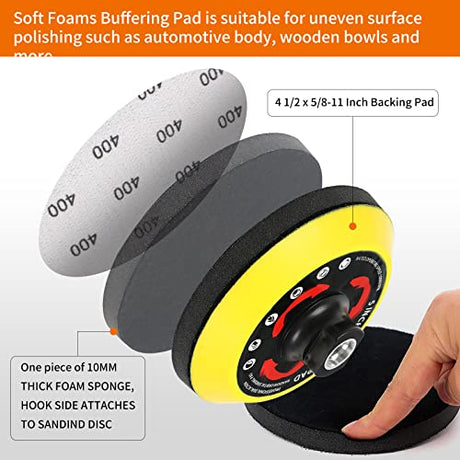 Pomsare 5 Inch Upgraded Hook and Loop Backing Pad with 80PCS Sanding Discs, Angle Grinder Attachments with 5/8-11, Drill Sanding Pad for Wood Sanding Pomsare